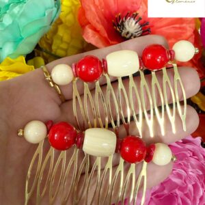 Peina bicolor beige y rojo