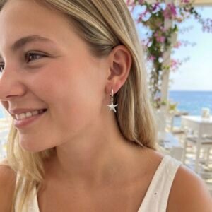 Pendientes aro y estrella de mar plateado