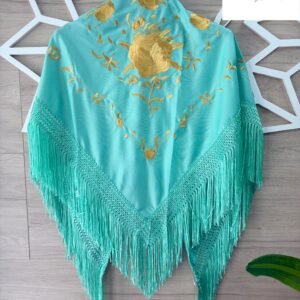 Mantón Farruca verde agua bordado en dorado