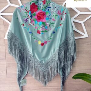 Mantón Farruca verde menta bordado en colores