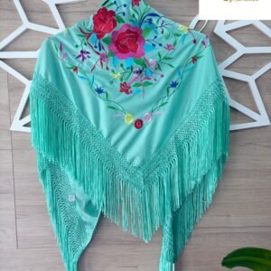 Mantón Farruca verde agua bordado en colores