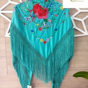 Mantón Farruca turquesa bordado en colores