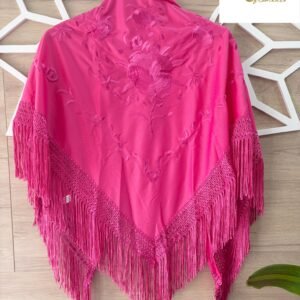 Mantón Farruca fucsia bordado en fucsia
