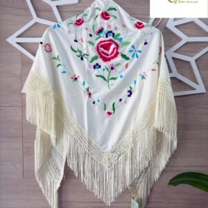 Mantón Farruca beige bordado en colores