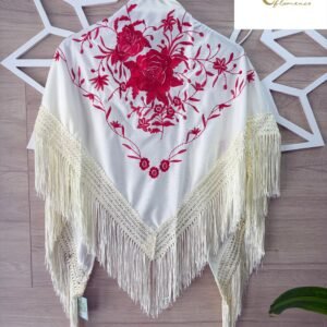 Mantón Farruca beige bordado en rojo