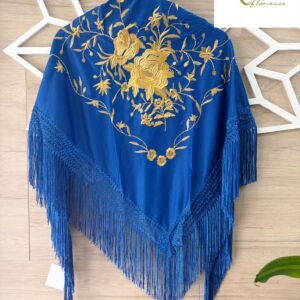 Mantón Farruca azulón bordado en dorado