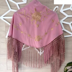 Mantón rosa empolvado bordado en dorado