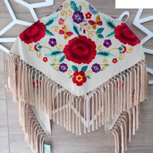 Mantón beige bordado en colores