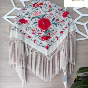 Mantón blanco roto bordado en colores