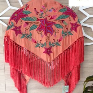 Mantón coral seda bordado en colores