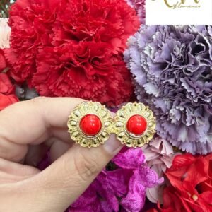 Broche doble círculo dorado y rojo