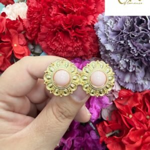Broche doble círculo dorado y rosa