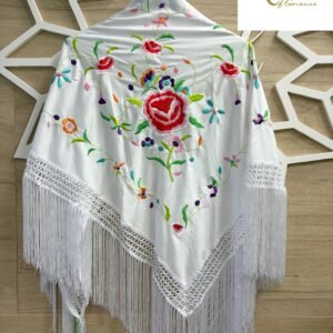 Mantón Farruca blanco bordado en colores