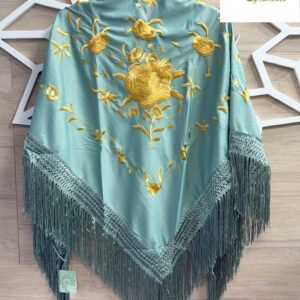 Mantón Farruca verde menta bordado dorado