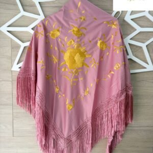 Mantón Farruca rosa empolvado bordado en dorado