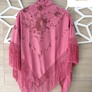 Mantón Farruca rosa maquillaje bordado en rosa maquillaje