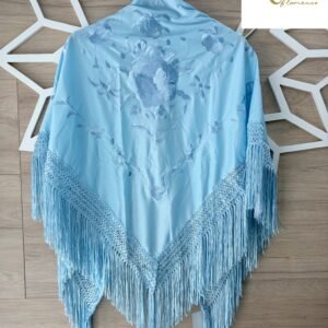 Mantón Farruca azul celeste bordado en azul celeste
