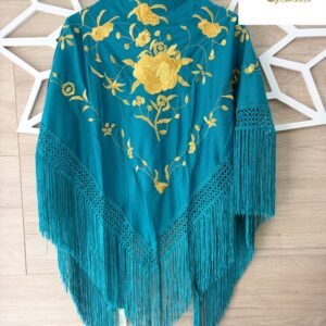 Mantón Farruca turquesa bordado en dorado