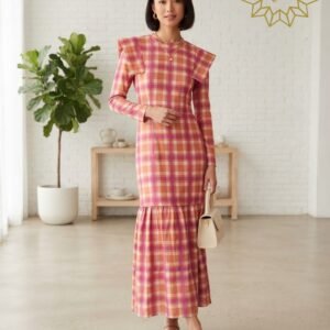 Vestido cuadros rosa y naranja